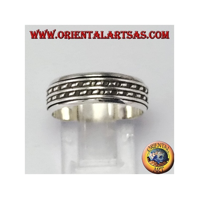 Two-stroke dots anti-stress swivel silver ring