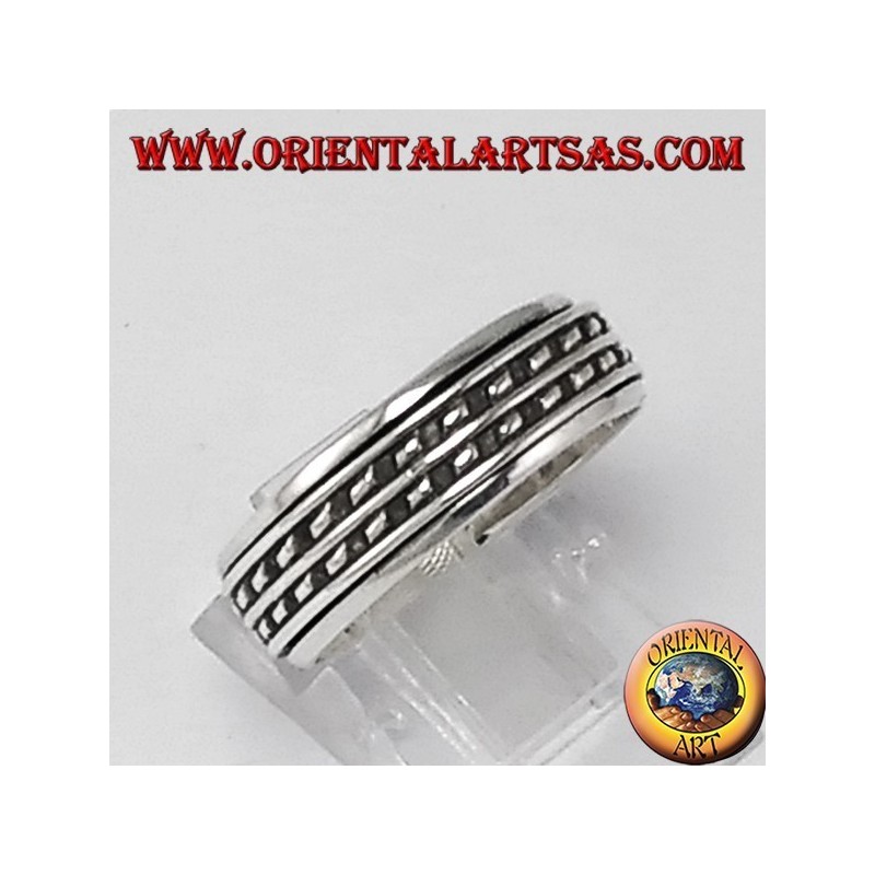 Two-stroke dots anti-stress swivel silver ring