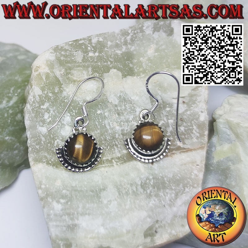 Orecchini in Silber mit Occhio di Tigre Tonda und Semicerchio Sottostante