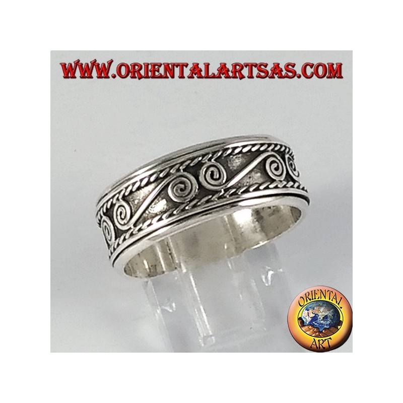 Anello fedina in argento girevole antistress con spirali  a S