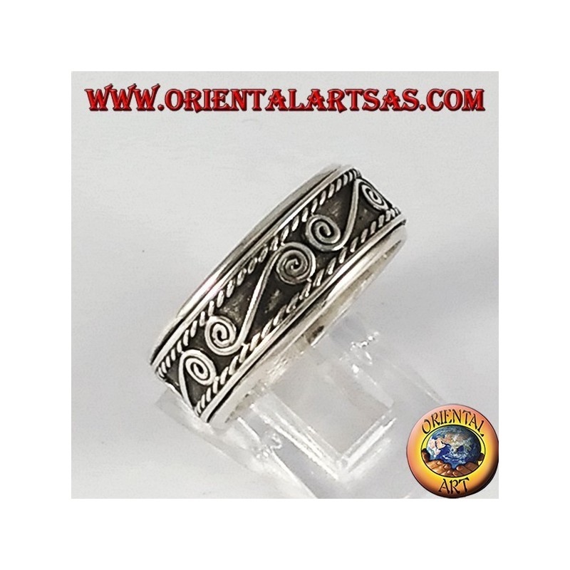 Anti-stress swivel silver ring with S-shaped spirals
