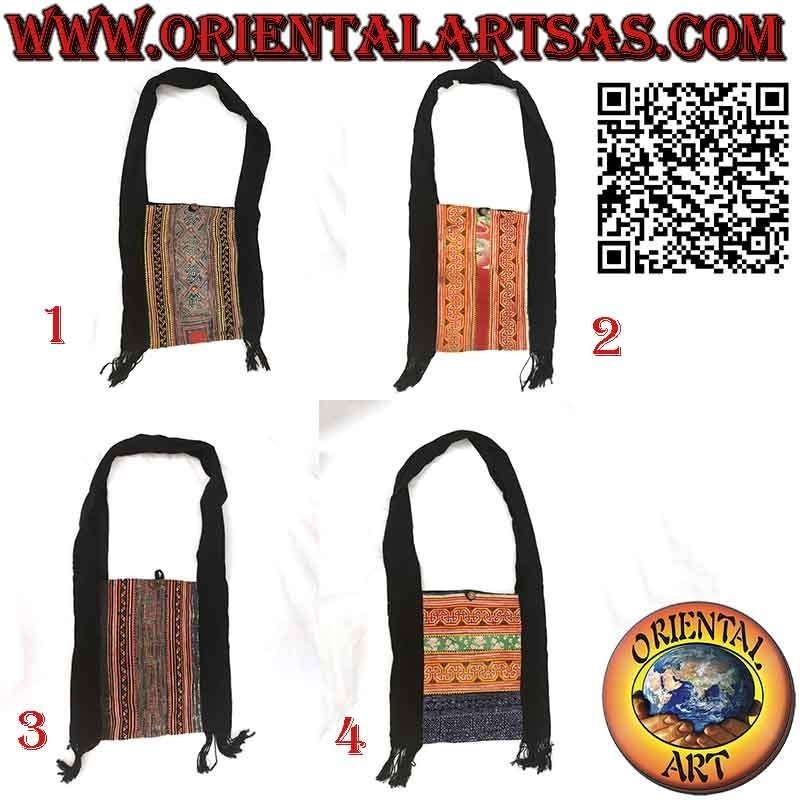 Bolso bandolera con flecos en algodón y tejidos tribales birmanos