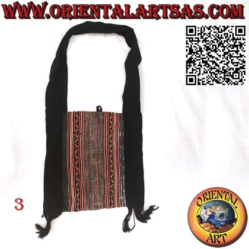 Shoulder bag with fringes in cotton and Burmese tribal fabrics
