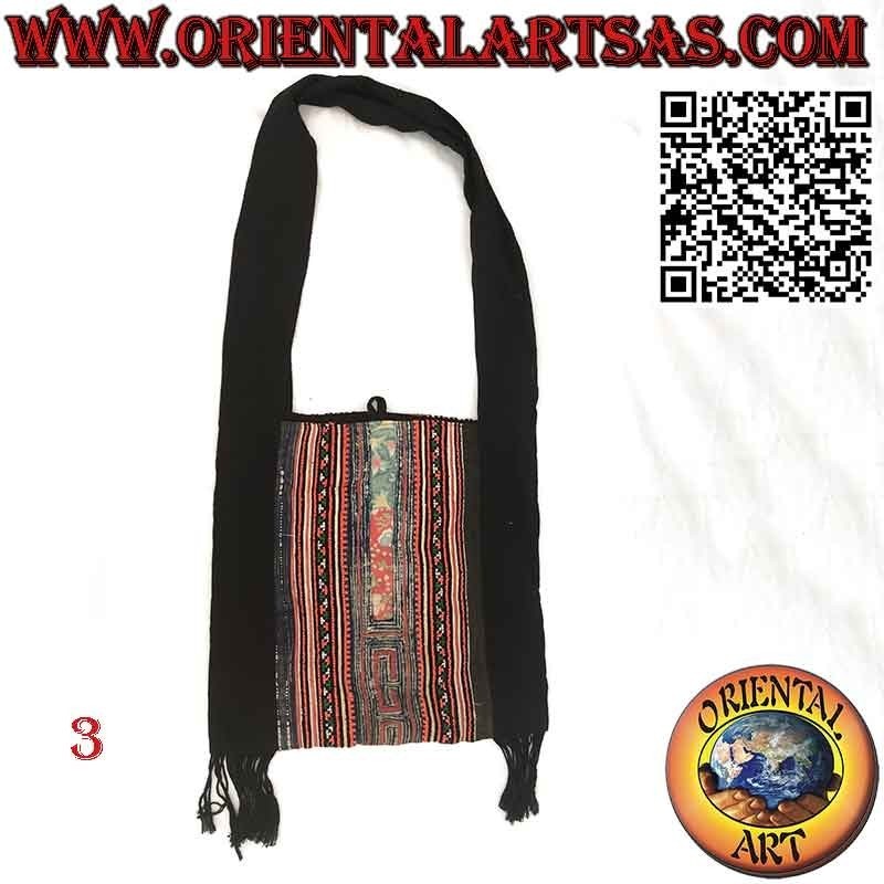 Borsa a tracollo con frange in cotone e tessuti tribali Birmani