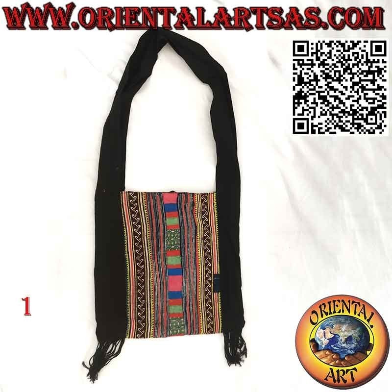 Borsa a tracollo con frange in cotone e tessuti tribali Birmani