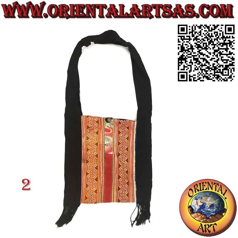 Shoulder bag with fringes in cotton and Burmese tribal fabrics