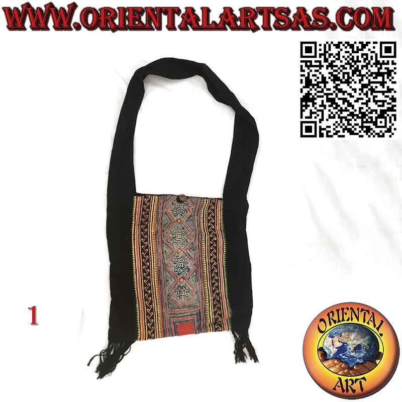 Borsa a tracollo con frange in cotone e tessuti tribali Birmani