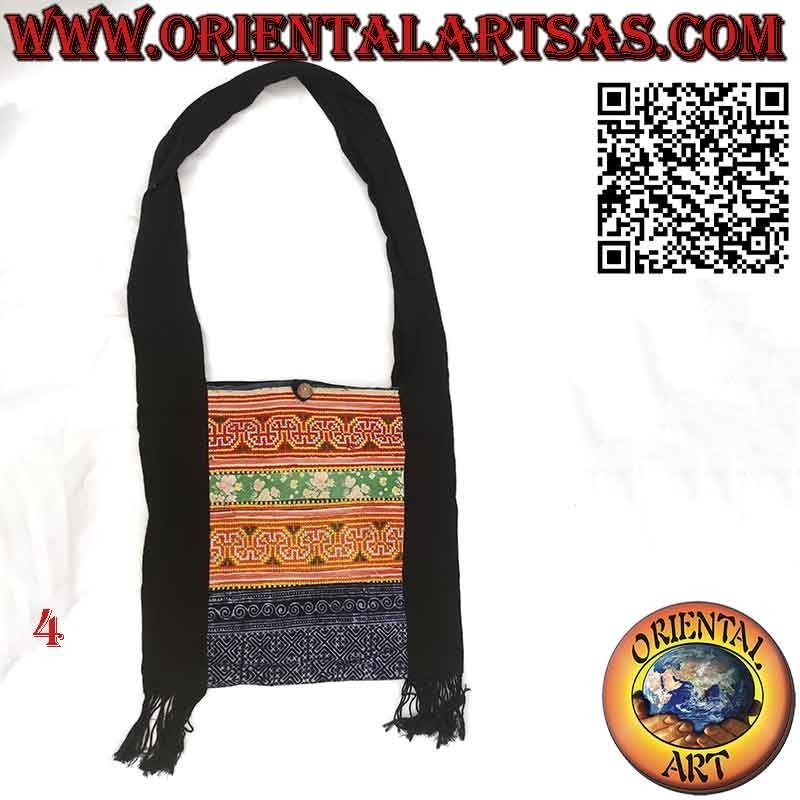 Bolso bandolera con flecos en algodón y tejidos tribales birmanos