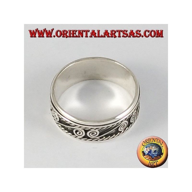 Anello fedina in argento girevole antistress con spirali  a S