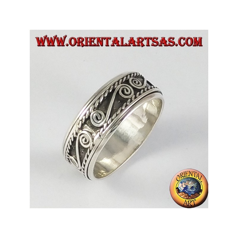 Anello fedina in argento girevole antistress con spirali  a S