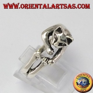 gato anillo de plata