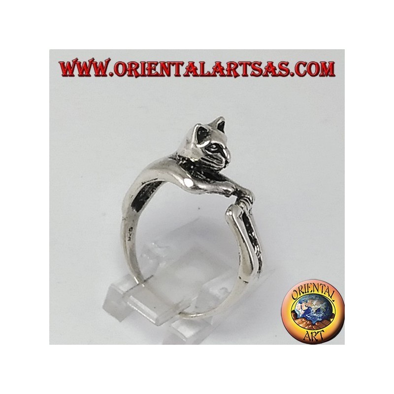 gato anillo de plata