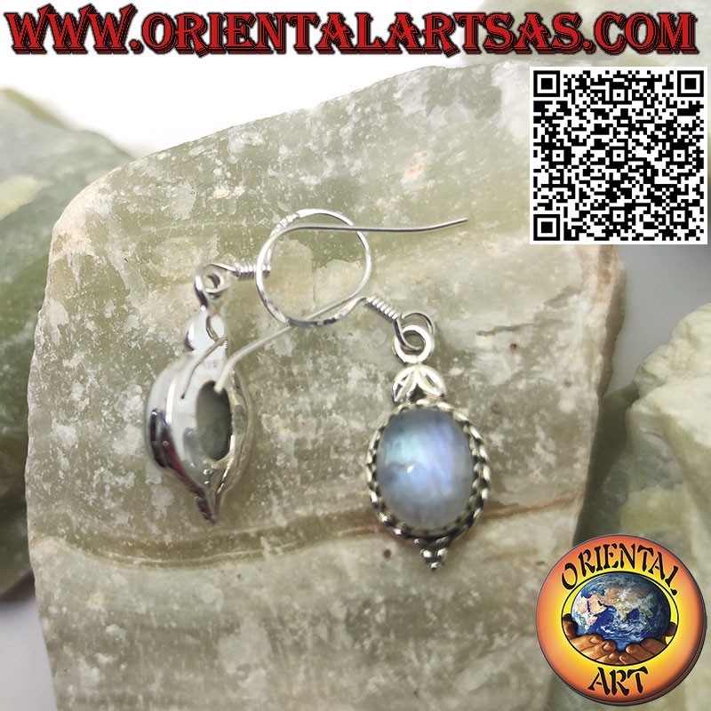 Boucles d'oreilles en argent avec ensemble pierre de lune arc-en-ciel ovale