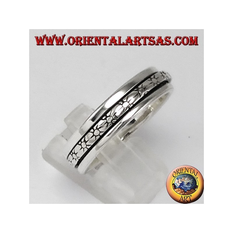 Silver swivel ring with sun