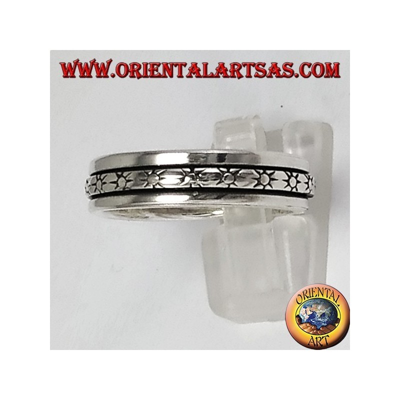 Silver swivel ring with sun