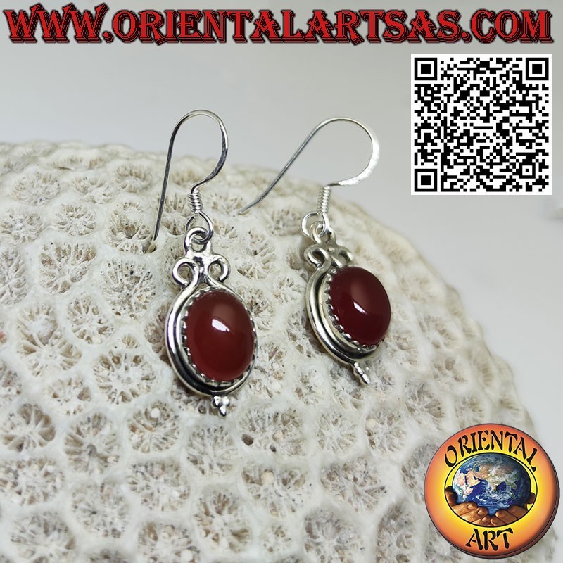Silver earrings with oval carnelian set and 3 circles above