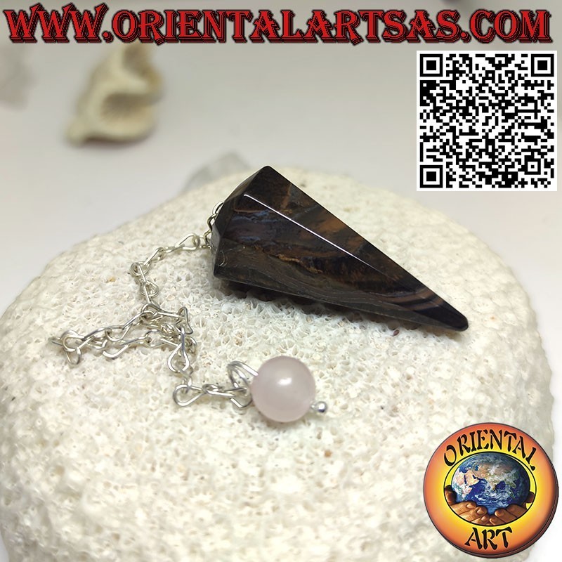 Pendule Œil de Tigre Naturel & Sphère Quartz Rose