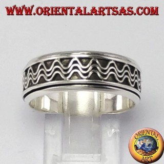 anillo giratorio de plata (estrés) decoración de la onda