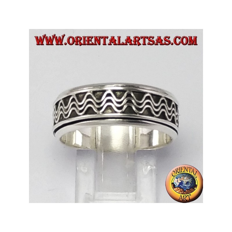 Anello girevole d'argento ( Antistress ) decorazione ad onde