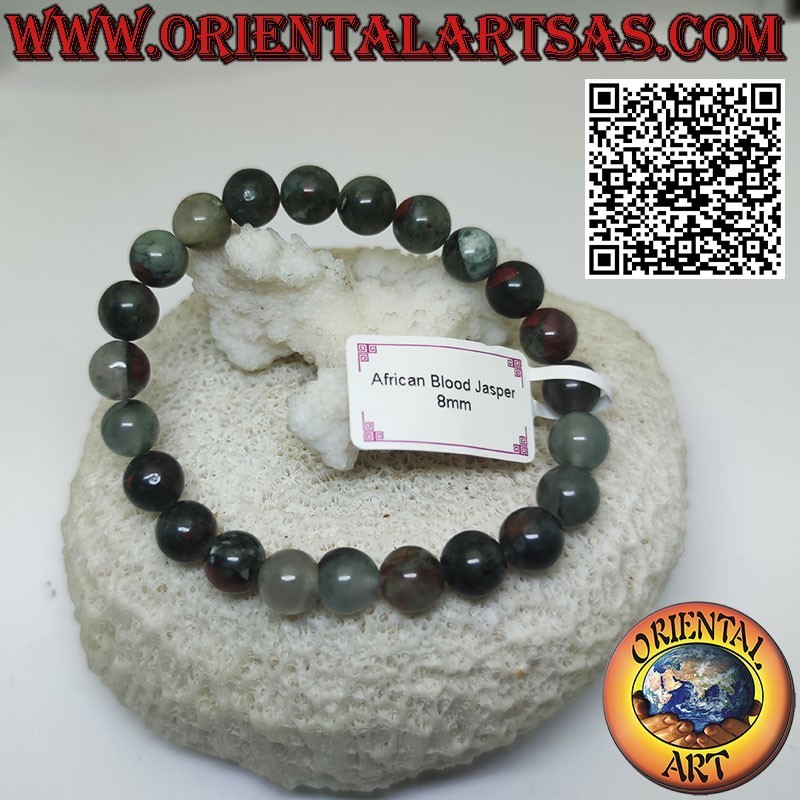 Bracciale di eliotropio diaspro sanguigno in sfere da 8mm. con elastico