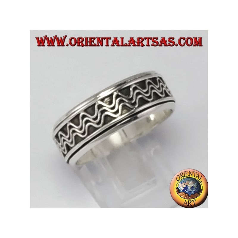 anillo giratorio de plata (estrés) decoración de la onda