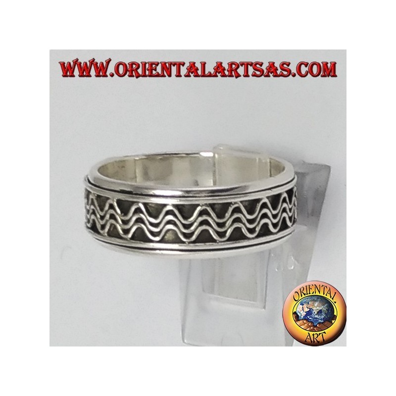 anillo giratorio de plata (estrés) decoración de la onda