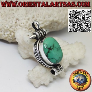 Silver pendant "Gao Kalachakra" container with ancient Tibetan turquoise