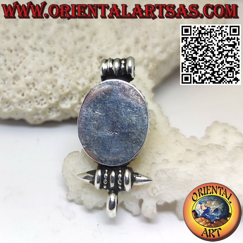 Pendentif en argent "Gao Kalachakra" contenant avec turquoise tibétaine ancienne