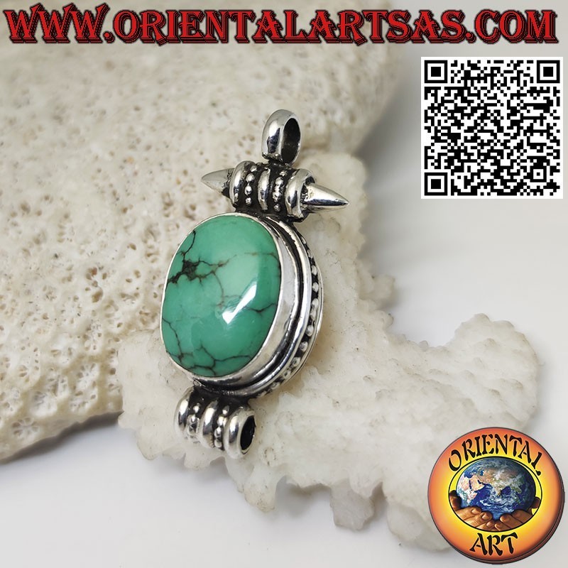 Silver pendant "Gao Kalachakra" container with ancient Tibetan turquoise