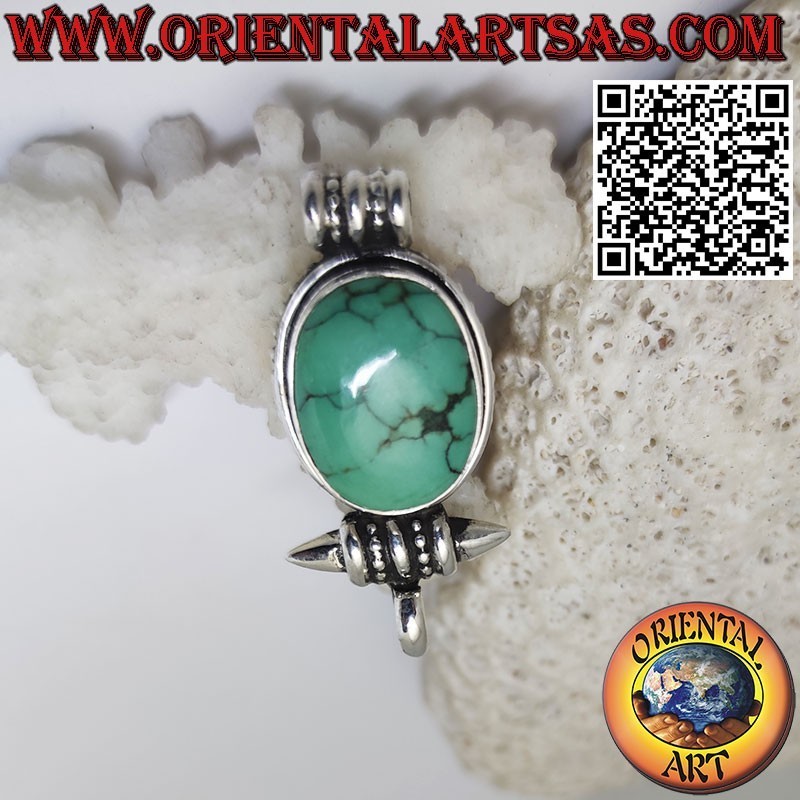 Ciondolo in argento "Gao Kalachakra" contenitore con turchese tibetano antico