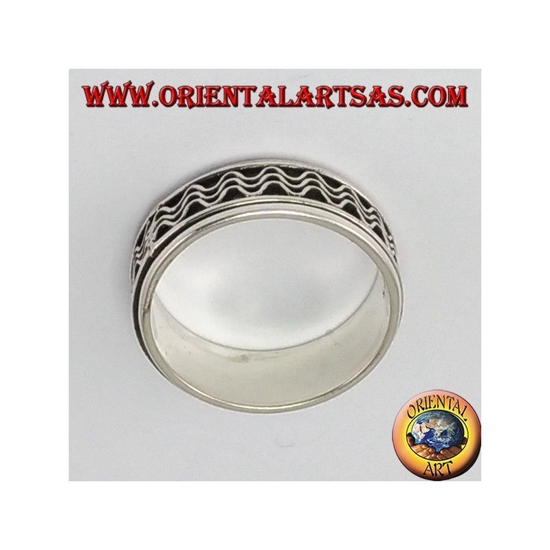 anillo giratorio de plata (estrés) decoración de la onda