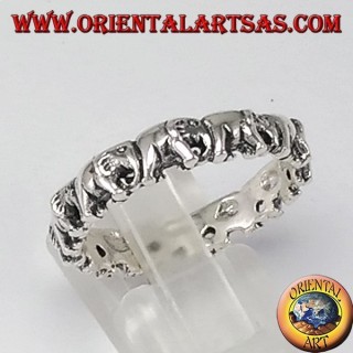 anillo de plata, elefantes en una fila