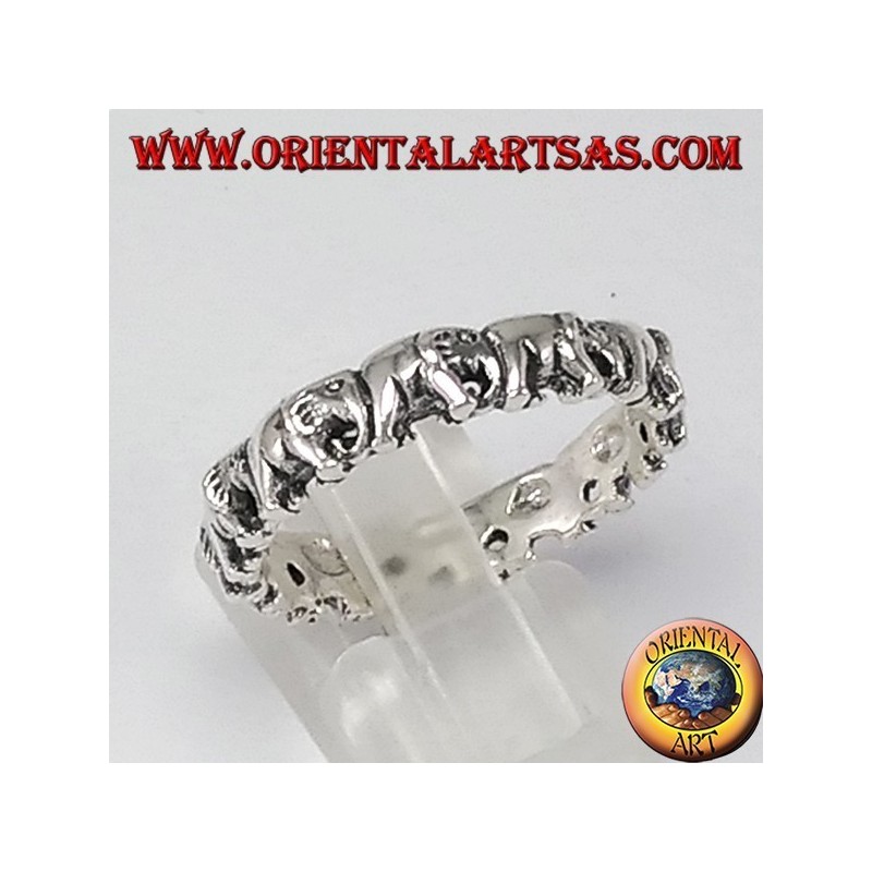 Silver ring, elephants in a row