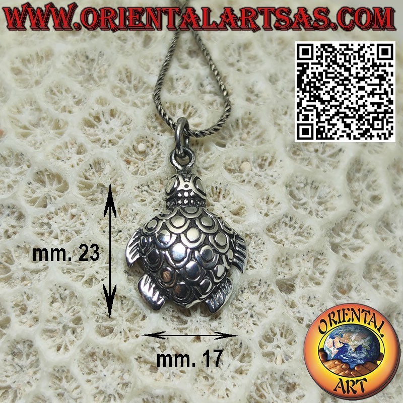 Caretta sea turtle silver pendant, symbol of resilience