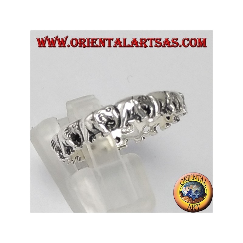 anillo de plata, elefantes en una fila
