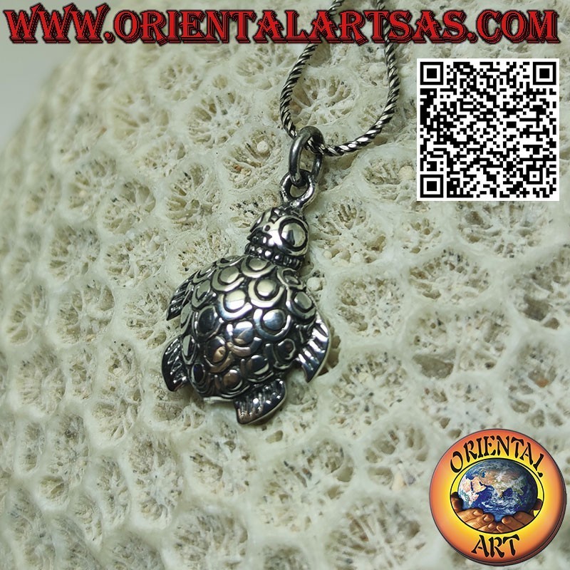 Caretta sea turtle silver pendant, symbol of resilience