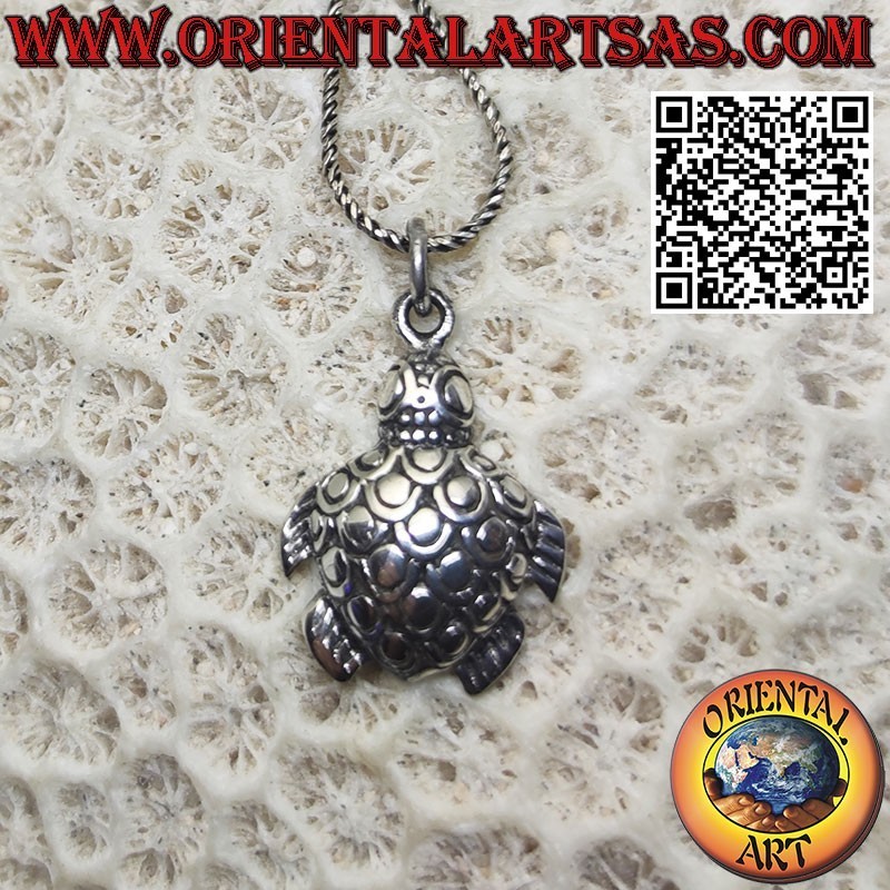 Caretta sea turtle silver pendant, symbol of resilience