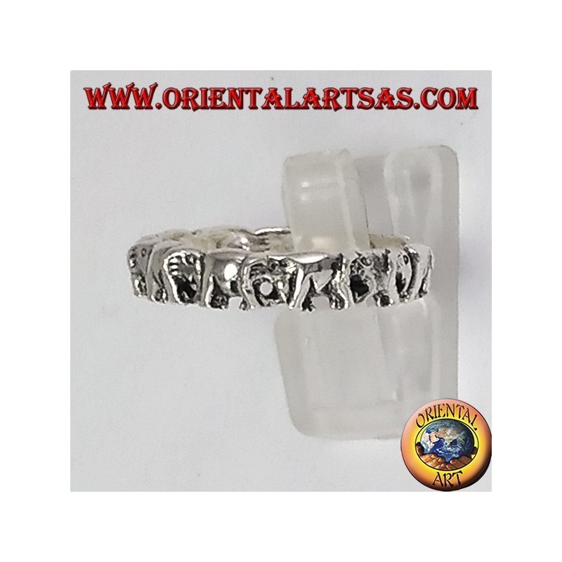 Silver ring, elephants in a row