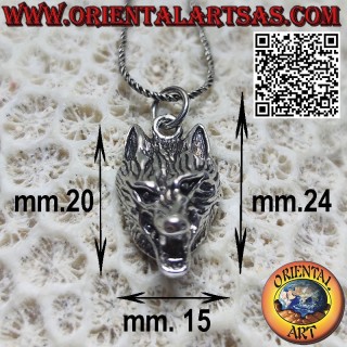 Wolf head silver pendant, symbol of loyalty and determination