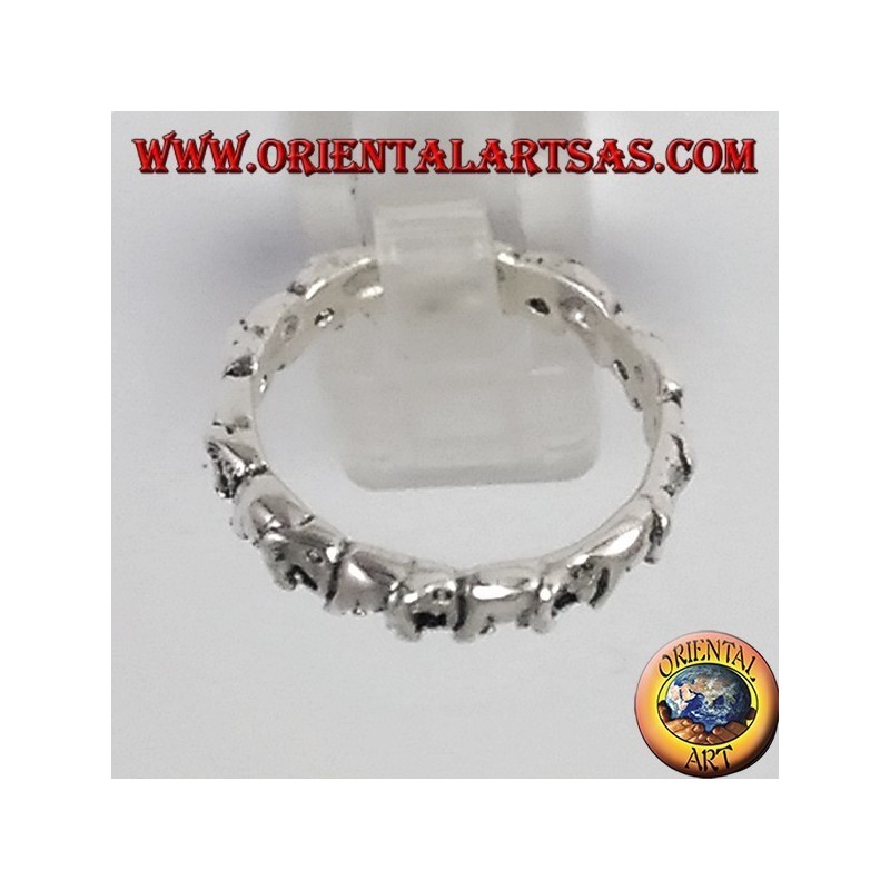 Silver ring, elephants in a row