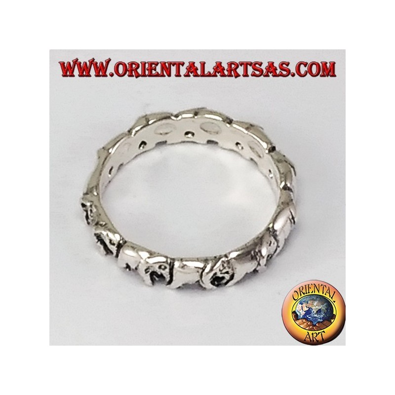 Silver ring, elephants in a row