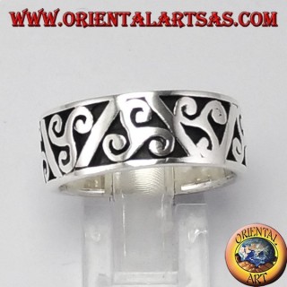 Silver ring with anchor, triskell with bas-relief