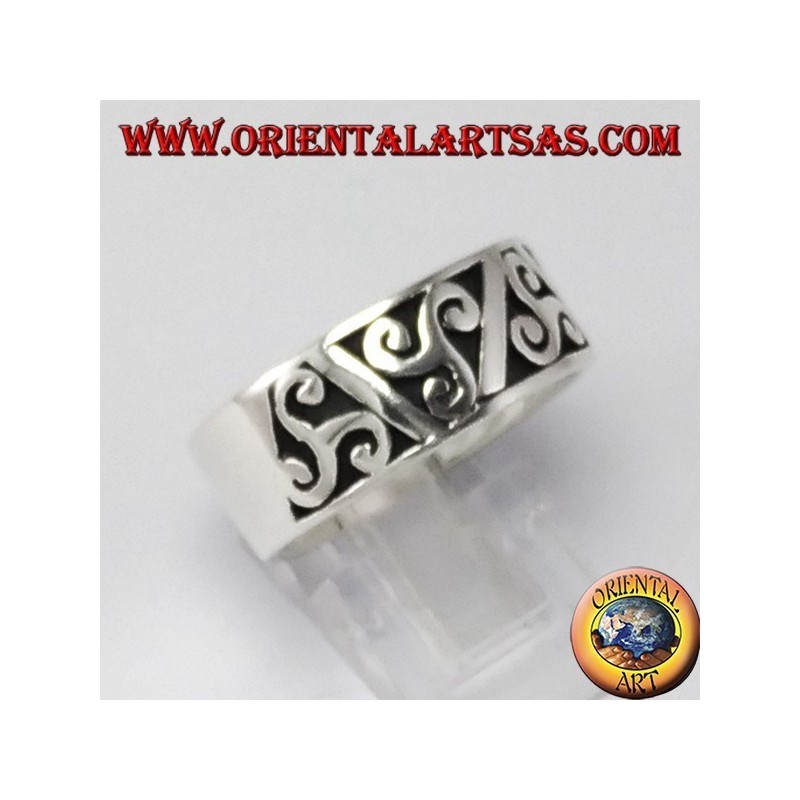Bague en argent avec ancre, triskell avec bas-relief