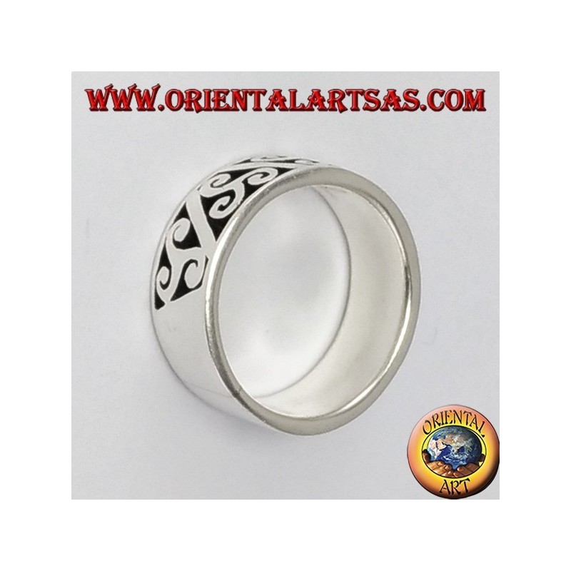 Silver ring with anchor, triskell with bas-relief