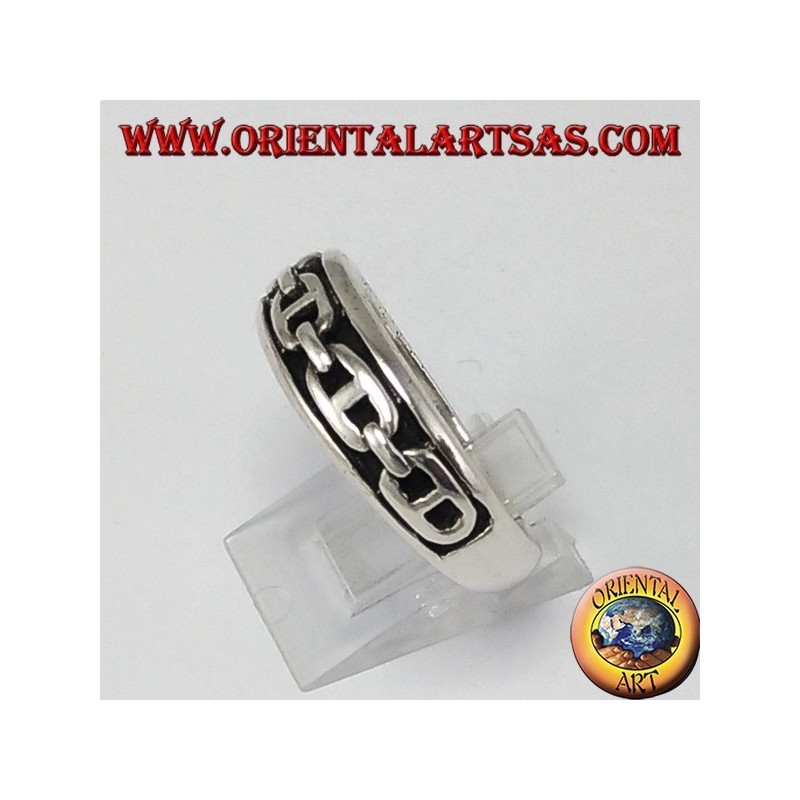 Bague en argent avec corde, chaîne de bas-relief