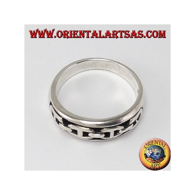 Bague en argent avec corde, chaîne de bas-relief