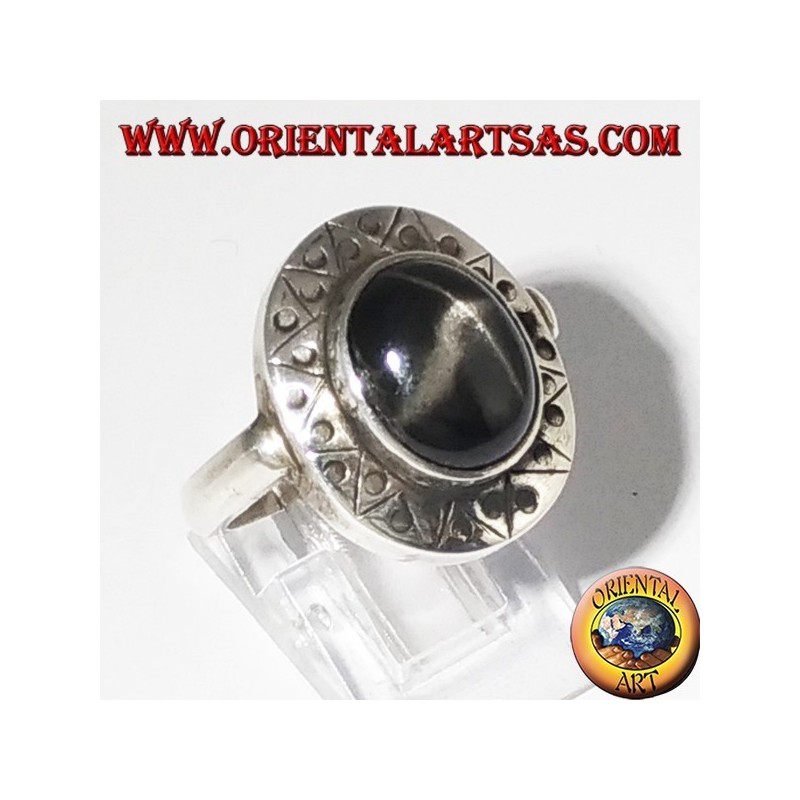 Anello Argento Black Star Bordo Cesellato | Oriental Art