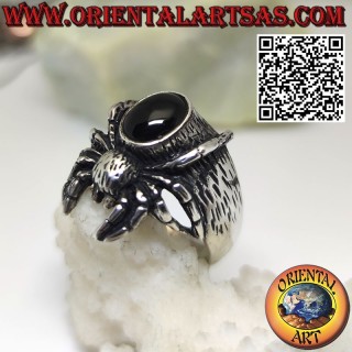 Anello in argento di un ragno Tarantola con onice ovale tridimensionale