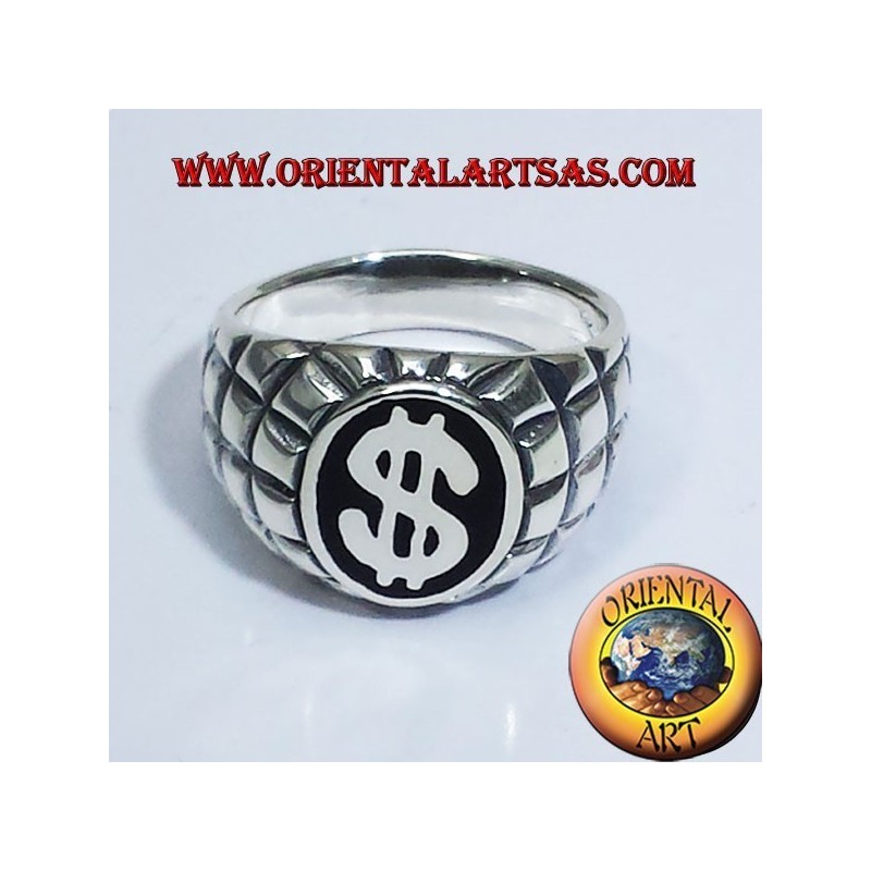 anello in argento con simbolo del dollaro