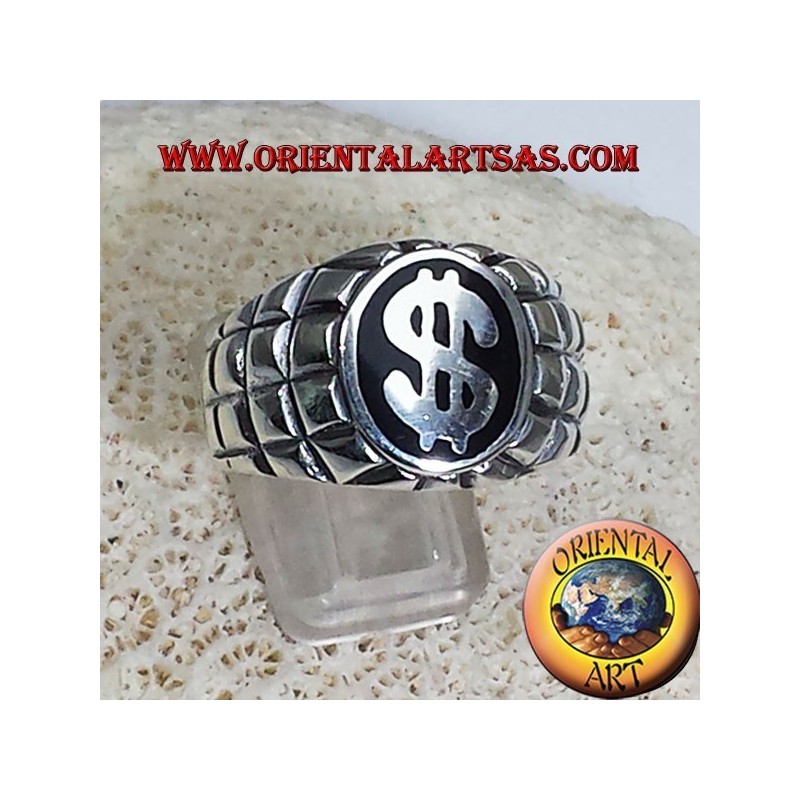 anello in argento con simbolo del dollaro